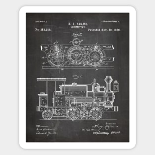 Steam Train Patent - Steam Locomotive Art - Black Chalkboard Sticker